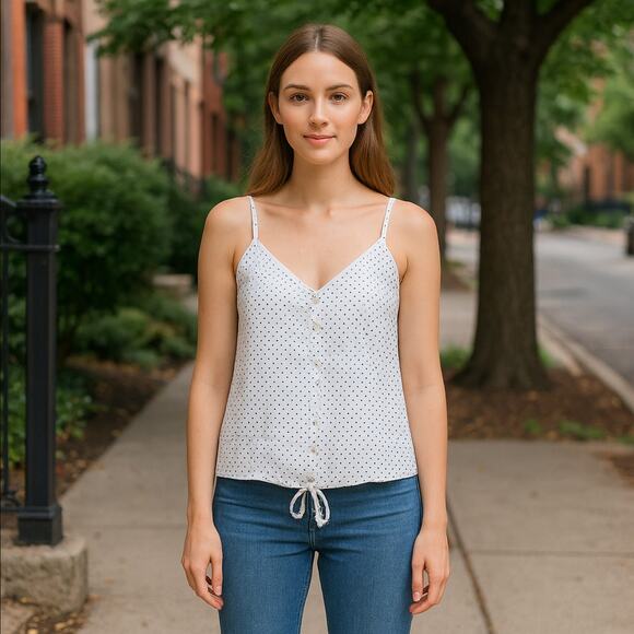 Hippie Rose Top Polka Dot V Neck Faux Button - Picture 1 of 7